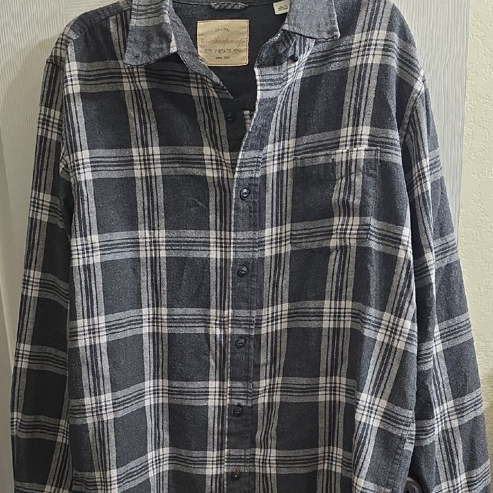 Weatherproof Men's Charcoal and White Checkered Shirt Size L